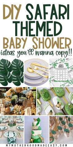 a collage of baby shower items with the words diy safari themed baby shower ideas you're wanna copy