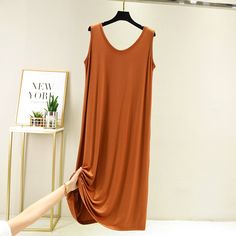 Brand Name: HnewlyMaterial: CottonMaterial: ModaLCN: ZhejiangSexually Suggestive: NoDresses Length: Mid-CalfObscene Picture: NoItem Type: NightgownsSeason: summerCollar: Round NeckMaterial Composition: ModalPattern Type: SolidGender: WOMENSleeve Length(cm): SleevelessThickness: ThinDecoration: NONEcolor: black, khaki, blue, pink, grey, blue,size: L, XL, XXL[23y 3m 15d] Plus Size Long Dress, Crop Top And Sweatpants, Trendy Summer Fits, Plus Size Long Dresses, Purple Red Color, Beach Crop Tops, Vest Skirt, Trumpet Dress, Fashion Design Dress