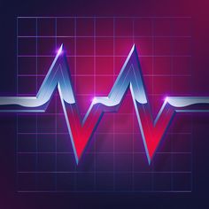 an illustration of a heart beat on a dark background with red and blue lines in the middle