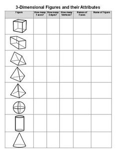 three dimensional figures and their attributes worksheet for students to practice shapes in the classroom