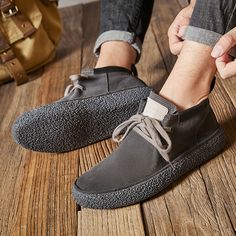 2023 Men's Lace Up Mid Top Reversed Suede Casual Shoes  Men Lace Up Sneakers Designer Flat Shoes Brown Casual Shoes, Leather Shoes Brand, Oxford Shoes Brown, Short Leather Boots, Oxfords Shoes, Lace Up Flats, Breathable Shoes, Genuine Leather Shoes, Western Cowboy Boots