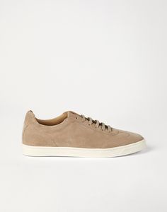 Suede sneakers with natural rubber sole The refined materials of the Brunello Cucinelli collections enrich the elegant and essential style of these sneakers. The suede’s velvety texture stands out against the natural latex outsole, which adds a distinct touch and provides flexibility and lightness. Classic Suede Sneakers With Vulcanized Sole, Classic Suede Sneakers With Stitched Sole, Suede Sneakers With Rubber Sole, Classic Suede Sneakers With Textured Sole, Suede High-top Sneakers With Textured White Sole, Modern Suede Sneakers With Textured Sole, Luxury Custom Sneakers With Gum Sole, Classic Suede Custom Sneakers With Contrast Sole, Classic Custom Suede Sneakers With Contrast Sole