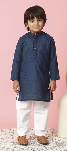 Blue color Boys Kurta Pyjama in Cotton fabric with Embroidered, Resham, Thread work Indigo Sets With Chikankari Embroidery And Long Sleeves, Indigo Cotton Traditional Wear With Chikankari Embroidery, Indigo Cotton Sets With Chikankari Embroidery, Indigo Cotton Traditional Wear For Eid, Blue Cotton Sets With Straight Kurta, Blue Cotton Traditional Wear For Eid, Indigo Cotton Sets For Eid, Blue Cotton Set With Resham Embroidery, Blue Embroidered Cotton Sets