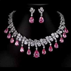 High Quality Tear Drop Shape Frosted Pink Tourmaline And Aaa Cubic Zirconia Bridal Wedding Jewelry Sets, 3 Layers Of White Gold Plated Jewelry Set Protection: Lead Free, Nickel Free, Cadmium Free Offers Are Welcome Luxury Silver Bridal Sets For Party, Elegant Pink Bridal Sets For Party, Pink Cubic Zirconia Bridal Necklace For Party, Pink Cubic Zirconia Bridal Necklace For Wedding, Formal Pink Cubic Zirconia Bridal Necklace, Elegant Pink Cubic Zirconia Bridal Necklace, Pink Crystal Bridal Necklace For Wedding, Formal Pink Hand Set Bridal Necklace, Elegant Pink Bridal Set For Wedding