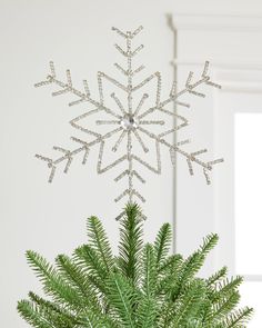 a potted plant with a snowflake hanging from it