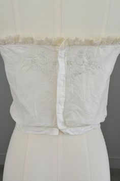 Edwardian Sheer White Baby Blue Embroidered Camisole Corset Cover | VintageVirtuosa