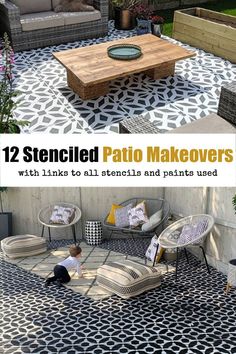 patio makeovers with links to all stenciled and paint used