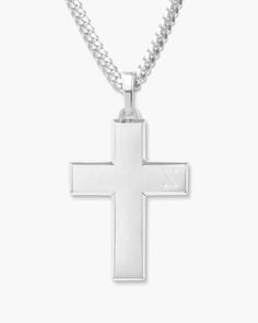 A timeless classic. The silver Mosaic Cross Pendant is an essential accessory for men looking to expand their silver jewelry collection, featuring sleek, angled edges and a fine brush finish. With this best-selling silver cross pendant necklace, getting dressed and showcasing your faith has never been easier. With proper stainless steel jewelry care, this piece will stay fresh through everyday wear. Mosaic Crosses, Silver Cross Pendant, Solid Gold Chains, Getting Dressed, Stay Fresh, Silver Shop, Cuban Link Chain, Engraved Items, Cross Pendant Necklace