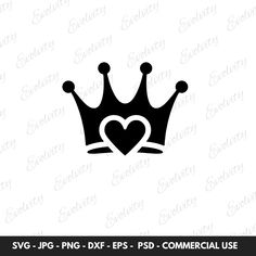 a black and white crown with a heart on it