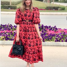 Beautiful Midi Dress With Puff Sleeve And A Flare. Has Embroidery And Sequins Work. Red Puff Sleeve Dress For Garden Party, Red Floral Print Midi Dress With Puff Sleeves, Red Puff Sleeve Dress For Day Out, Zara Midi Dress, Beautiful Midi Dresses, Leather Midi Dress, Midi Dress Fall, Black Short Sleeve Dress, Trench Dress