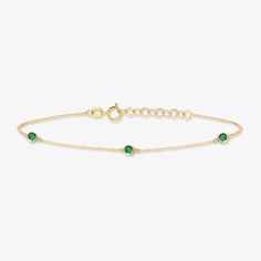 "Meet with our emerald station bracelet which is the symbol of hope that brings joy and vitality for your spirit. STATION*EMERALD*BRACELET ‣ 2 Years Warranty ‣ Free Express International Shipping ‣ Free returns within 30 days from the order date Features * Made to Order. * Material: Solid Gold (real solid gold, no gold-filled or no gold plated material) * Gold KT: 14K * Choice of Gold Color: Yellow Gold, Rose Gold, White Gold * Gem Stone: Genuine Emerald * Emerald-Cut: Round * Number of Stones: 14k Gold Bracelet With May Birthstone, Sterling Silver Yellow Gold Bracelets With Birthstone, Yellow Gold Sterling Silver Bracelets With Birthstone, 14k Gold Birthstone Bracelets Fine Jewelry, 14k Gold Birthstone Bracelets, 14k Gold Bracelet With Birthstone, 14k Gold Birthstone Bracelet, Dainty 14k Gold Gemstone Bracelets, Fine Jewelry 14k Gold Bracelet With Birthstone