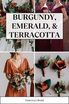 the bridaly, emerald and terracotta bouquets are perfect for any bride