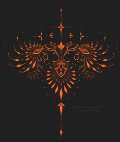 an orange and black design on a black background