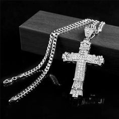 This Stunning Piece Is A 3.5-Inch Silver-Plated Iced-Out Cross, Meticulously Adorned With Aaa Grade Cubic Zirconia (Cz) Stones. Each Cz Stone Is Hand-Set To Ensure Maximum Sparkle And Brilliance, Mimicking The Look Of Real Diamonds. The Cross Comes With A Matching Heavy Curb Chain, Providing A Bold And Stylish Statement. The Combination Of The High-Quality Cz Stones And The Sturdy, Polished Curb Chain Makes This Accessory A Standout Addition To Any Jewelry Collection. Perfect For Adding A Touch Cross Pendant Necklace Men, Prayer Jewelry, Lucky Gifts, Mens Fashion Jewelry, Zircon Necklace, Crystal Cross, Amulet Necklace, Necklace Men, Three Tier