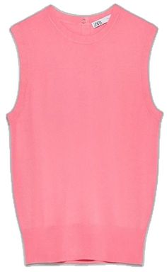 Pink Crew Neck Vest For Spring, Pink Knit Tank Top, Pink Knit Sleeveless Tank Top, Pink Sleeveless Knit Tank Top, Casual Fine Knit Sleeveless Sweater Vest, Casual Fine Knit Sleeveless Vest, Sleeveless Fine Knit Top, Casual Sleeveless Fine Knit Top, Pink Stretch Casual Sweater Vest