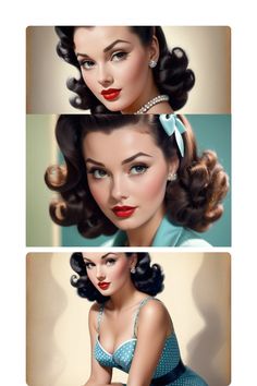 The age of glamorous ladies! cute pin up girls in these three images ready for you to download and use in your crafting made with care Vintage Pinup Makeup Looks, 50s Wife Aesthetic, 1950 Hair And Makeup, Cuban Makeup Havana, 50s Decade Day Outfits, 40s Makeup Look, 50s Pinup Makeup, 1950s Makeup Look, Grease Hairstyles 1950s