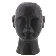 a black mannequin head on a white background