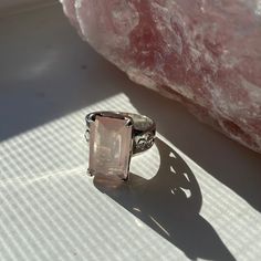 Absolutely Beautiful Faceted Emerald Cut Genuine Rose Quartz Set In Sterling Silver. Never Worn! Silver Rose Quartz Crystal Ring, Elegant Nickel-free Pink Ring, Silver Rose Quartz Crystal Ring Gift, 5 Rings, Rose Quartz Ring, Ring Color, Quartz Ring, Silver Roses, Womens Jewelry Rings