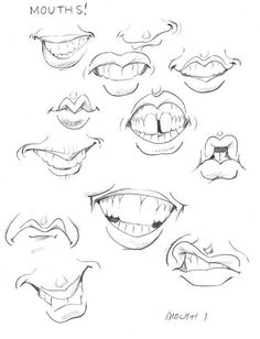 various mouths and teeth drawn in pencil