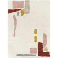 an abstract rug with various colors and shapes