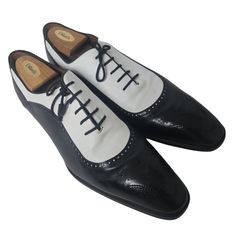 Mezlan Square Toe Black & White Squire Spectator Wingtip Shoe Size 14 Elevate Your Style With These Elegant Mezlan Squire Dress Shoes. The Black And White Spectator Pattern, Featuring Wingtip Accents And Lace-Up Closure, Is Perfect For Any Occasion. Made In Spain With High-Quality Leather Material, These Shoes Are Both Durable And Comfortable. The Square Toe Shape And Medium Width Make Them Suitable For Men's Shoe Size 14 And Uk Size 13. The Leather Lining And Insole Add To The Comfort And The O Fitted White Leather Shoes With Brogue Detailing, White Cap Toe Leather Shoes, Elegant White Oxfords With Rubber Heel Cap, White Leather Cap Toe Shoes, Formal White Leather Shoes With Rubber Heel Cap, Classic White Fitted Oxfords, White Cap Toe Dress Shoes For Business, Fitted White Dress Shoes With Brogue Detailing, Fitted White Leather Dress Shoes