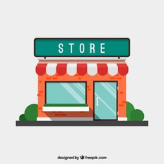 an illustration of a store front with awnings