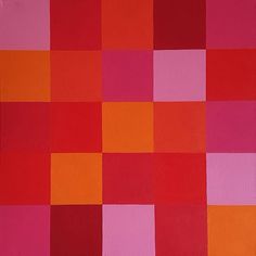 an orange and pink painting with squares on it