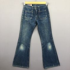 Vintage Bobson Super Flare Bush Pants Japanese Jeans Denim - GF30007.  Manual Measurement (laying in flat area):  1) Waist: 26 inch.  2) Rise: 9 inch.  3) Hips: 17 inch.  4) Tight: 9.5 inch.  5) Outseam: 38 inch.  6) Inseam: 30 inch.  7) Leg opening: 10 inch.  Made in: JAPAN.  Fabric Material: 100% Denim Cotton.  Condition: In good vintage condition overall.  Please check all the measurement to insyre a proper fit.  Remember to allow yourself some extra room for movement.  You can compare these Bush Pants, Japanese Jeans, Denim Slides, Denim Cotton, Bell Bottom, Pants Jeans, Y2k Style, Vintage Jeans, Jeans Denim