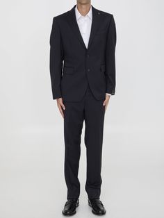 Tagliatore Two-piece Suit In Virgin Wool Saint Laurent Shoes, Single Breasted Jacket, Straight Leg Trousers, Blazers For Men, Dress With Cardigan, Blue Suit, Designer Suits, Clothes Collection, Cardigan Jacket