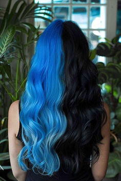 Black hair with vibrant Gemini blue color highlights Twin Vibes, Gemini Hair, Black Hair Color, Blue Highlights, Hair Trend, Tone Hair, Your Hairstyle, Latest Hairstyles, Hair Color Trends