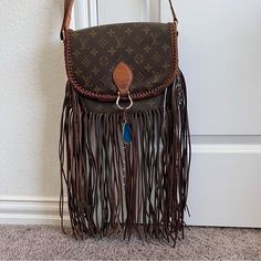 Louis Vuitton St Cloud Gm Used. Fringes And Braids Using Different Colors Of Leather Added-Custom It Is Vintage, Pre Date Code, With Leather Interior. It Has Normal Sign Of Use And Age Interior Cover Has Scratches As Pictured And Hardware Has Faded. Strap Has Repaired Review The Pictures Please Poshmark Will Authenticate The Bag Bag Only St Cloud, Louis Vuitton Bags, Bag Bag, Leather Interior, Louis Vuitton Bag, Different Colors, Braids, Bag Lady, Louis Vuitton