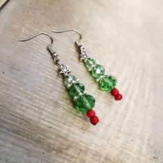 Diy Christmas Earrings, Christmas Earrings Handmade, Christmas Jewelry Diy, Pumpkin Bead, Holiday Beading, Tree Earrings, Christmas Tree Earrings, Christmas Bead, Holiday Earring