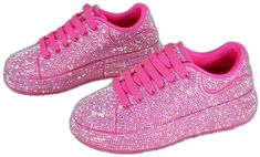 Casual Pink Sneakers With Rhinestones, Pink Rhinestone Party Sneakers, Pink Rhinestones Sneakers In Synthetic, Silver Bedazzled Low-top Sneakers, Pink Low-top Bling Sneakers, Pink Bling Low-top Sneakers, Pink Embellished Sneakers With Round Toe, Trendy Silver Bling Sneakers, Trendy Silver Sneakers With Bling