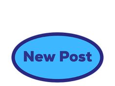 a blue new post oval sticker on a white background with the words'new post '