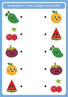 connect the same pictures with fruits and vegetables