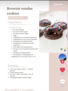 the recipe for brownie sundae cookies is shown