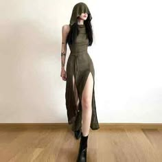 Great Shopping 2023 women new Dark hooded dress, hollowed out dress, sexy for women, Womens Tops Gothic Mode, Techwear Fashion, 파티 드레스, Nature Dress, Party Kleidung, Fashion Trends Winter, Hooded Dress, Tie Waist Dress, Solid Color Dress