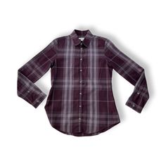 Burberry Brit Purple Plaid Print Button Down Shirt Size S / 02 25% Cotton 24% Viscose Long Sleeve Lightweight Armpit To Armpit 18" Length 26" Burberry Tops, Burberry Brit, Purple Plaid, Plaid Print, Color Purple, Button Downs, Burberry, Button Down Shirt, Womens Tops