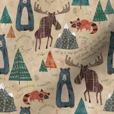 an animal themed wallpaper with trees and animals