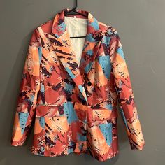 I Bought This Really Dope Blazer For An Event But Never Attended. Never Worn And A Definite Standout! Multicolor Outerwear With Abstract Print For Fall, Tailored Multicolor Outerwear With Notch Lapel, Casual Spring Outerwear With Abstract Print, Multicolor Abstract Print Outerwear For Fall, Multicolor Casual Spring Blazer, Trendy Multicolor Summer Blazer, Casual Multicolor Outerwear For Party, Multicolor Printed Blazer For Spring, Fall Multicolor Printed Blazer