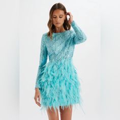 Embellished Feather Mini Dress In Blue From Lavish Alise. Color Is Gorgeous Like Teal Blue. Size M Lavish Alice Dress, Feather Mini Dress, Alice Blue, Lavish Alice, Fashion Color, Fashion Colours, Blue Hues, Body Fit, Teal Blue