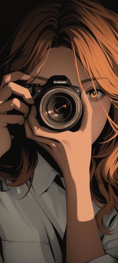 a woman holding a camera up to her face