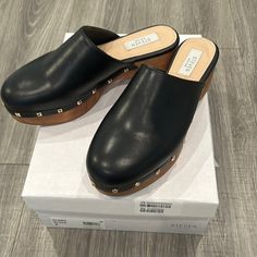 Never Been Worn Steven Clogs With Stud Detailing. Original Box. Steve Madden Clogs & Mules, Steve Madden Mules, Studded Clogs, Black Leather Mules, Platform Clogs, Black Platform, Comfortable Sneakers, Studded Leather, Leather Mules