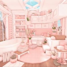 a room filled with lots of pink furniture and decor