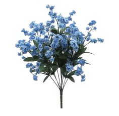 a bouquet of blue flowers on a white background