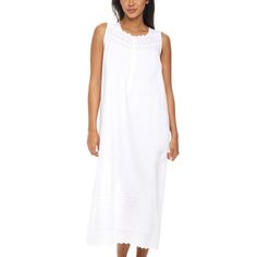 This soft 100 percent cotton poplin nightgown for women from Alexander Del Rossa is comfortable, durable, and classy. Made from a premium 100% cotton fabric, this women's vintage looking nightgown is breathable and easy on the skin. Designed with you in mind, this victorian nightgown is perfect for lounging around the house - even when guests are present. Wide cotton lace shoulder straps, above pintucks and gathered front yoke. Narrow front placket features 8 pearl shell buttons. Back is gathere Elegant Sleeveless Nightgown For Home, Elegant Cotton Sleepwear For Night, Classic Cotton Nightgown For Sleep, Elegant Night Cotton Dresses, Elegant Cotton Dress For Night, Elegant Cotton Nightgown For Bedtime, Elegant Cotton Nightgown For Daywear, Classic White Cotton Nightgown, Sleeveless Cotton Nightgown