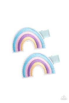 Red, yellow, blue, and purple threaded rows arc into a magical pair of rainbows. Each rainbow features a standard duck bill hair clip on the back. Blue Hair Accessories, Duck Bill, Accessories Blue, Blue Pink Purple, Jewelry Watch, Blue Rainbow, Paparazzi Accessories, White Rhinestone, Rainbow Hair