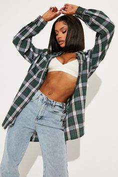 Available In Green/combo And Black/combo. Oversized Tunic Collared Button Front Plaid Long Sleeve Disclaimer: Pattern Placement Will Vary 80% Polyester 20% Cotton Imported | Pretty In Plaid Oversized Flannel Top in Green size Medium by Fashion Nova Oversized Flannel, Oversized Tunic, Flannel Tops, Women Shirts Blouse, Two Piece Pant Set, Fashion Nova, Shirt Blouses, Womens Shirts, Plaid