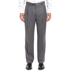 Super 100s Worsted Wool Flannel Trouser in Light Grey Heather (Milan Double Reverse Pleat) by Berle Classic Gray Pants, Classic Gray Wool Bottoms, Tailored Gray Wool Bottoms, Gray Wool Pants With Welt Pockets, Gray Wool Bottoms For Formal Occasions, Gray Wool Business Bottoms, Gray Wool Business Casual Pants, Classic Winter Pants With Belt Loops, Gray Wool Pants For Business Casual