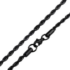 Featuring a bold, black finish, this handsome men's rope chain necklace is the perfect complement to your wardrobe. Featuring a bold, black finish, this handsome men's rope chain necklace is the perfect complement to your wardrobe.Click on this JEWELRY & WATCHES GUIDE to learn about fit, styles, materials and more! Chain length: 24 in. Chain type: rope Chain width: 3 mm Clasp: lobster claw Metal: stainless steel Plating: black ion plated Finish: polished Packaging: boxed Please note, due to the Black Rope Chain Necklace As Gift, Black Rope Chain Necklace For Gift, Black Stainless Steel Cable Chain Necklace, Black Pendant Jewelry With Rope Chain, Black Stainless Steel Necklace With Lobster Clasp, Mens Black Chain Necklace, Black Stainless Steel Chain Necklace With Lobster Clasp, Silver Stainless Steel Rope Chain Necklace, Black Stainless Steel